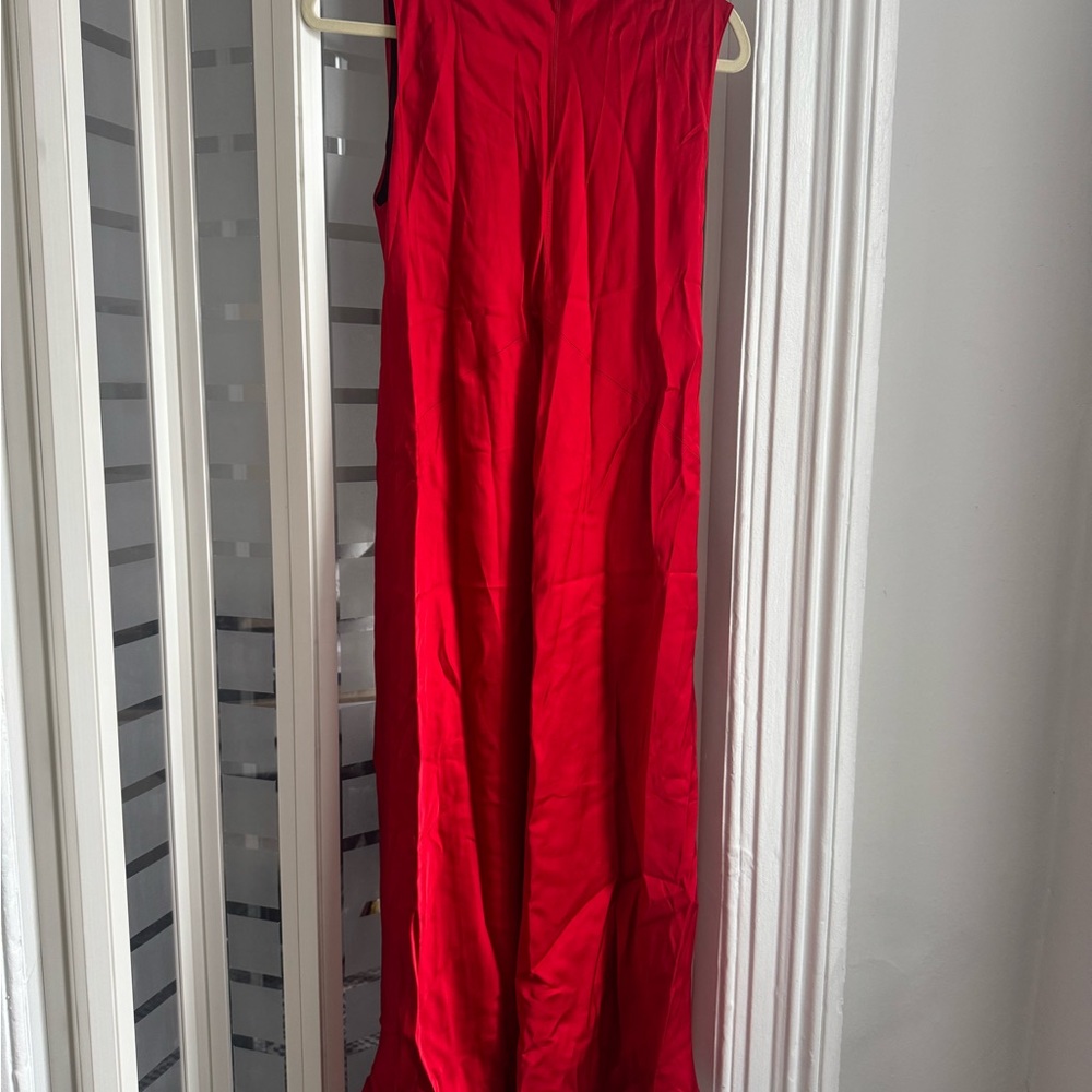 Elegant Mock neck Red Sleeveless slip dress